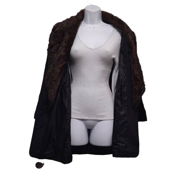 Hazel Long Black Large Button Down Wool Coat Removable Faux Fur Jacket - Picture 4 of 8